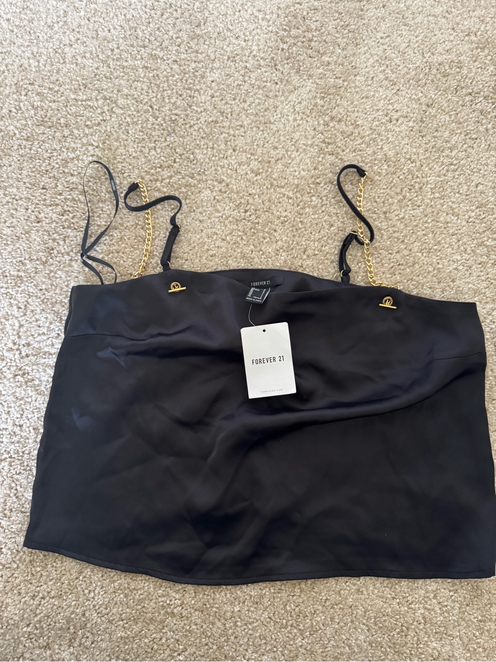 Forever 21 Black Satin Chain-Detail Tank Top